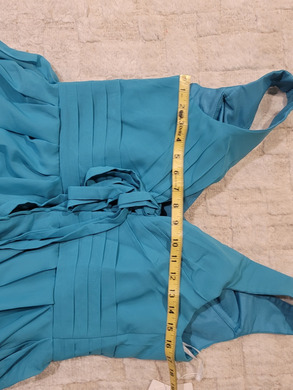 NWT MU XIANG CHEN Teal Chiffon Corseted Fit and Flare Short Dress Size 18 - Picture 16 of 16